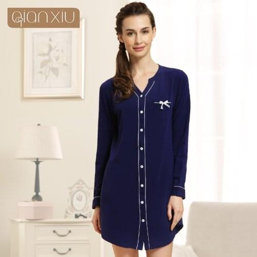 Rushed Sale Gecelik Sleepwear Nightgown Qianxiu High-grade Quality Women Sleep Shirt Men Casual Long Sleeve Couple Homewear 1537