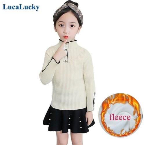 2020 Winter Fleece Turtleneck Sweater For Teenage Girls Knitting Long Sleeve Tops Clothing Children Warm Pullover Outerwears