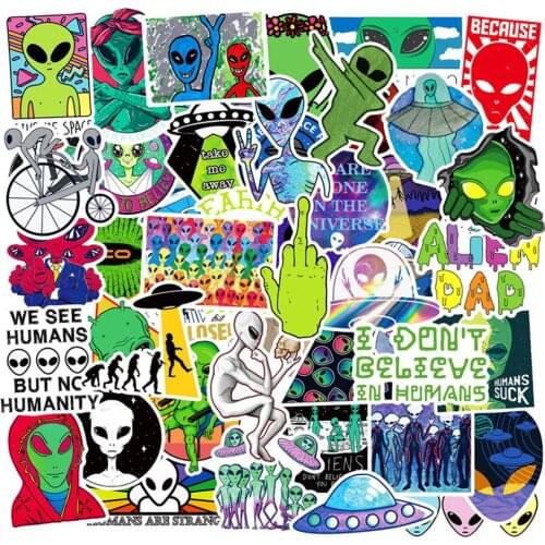 50Pcs Alien UFO Computer Stickers For DIY Waterproof PVC Luggage Laptop Decals For MacBook/XiaoMi Notebook