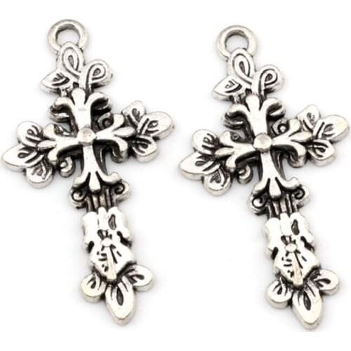 50Pcs Zinc alloy metal 3D flower infinity knot Cross Charms Pendants DIY Jewelry Fit Pendants Necklace Christmas gift 25x47.5mm