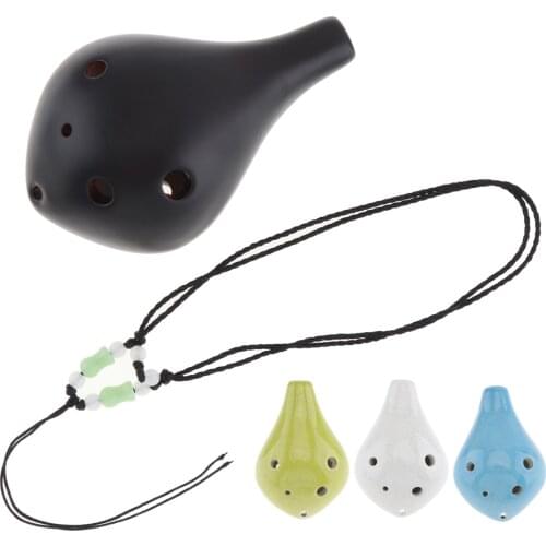 6 Holes Alto ToneC Ocarina Ceramic Black Pottery Ice Crack Flute Instrument with Hang Rope 4 Colours Optional for Beginners
