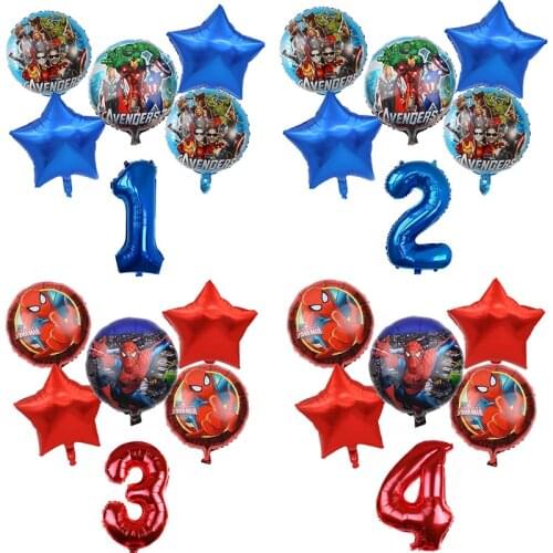 6Pcs Spiderman Avengers Round balloon Baby Shower 32inch Number Balloon happy Birthday Party Decorations Kids Baby Shower Toy