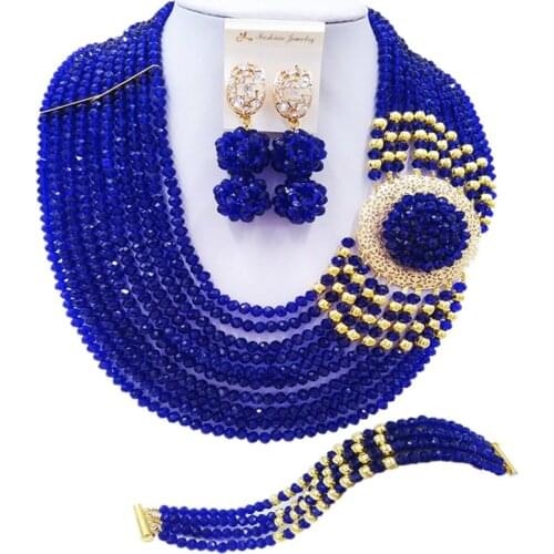 ACZUV Royal Blue African Beads Jewelry Set 10C-DBPH002