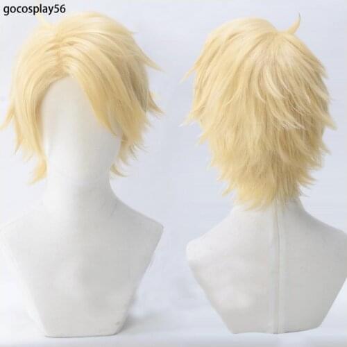 Ensemble Stars Narukami arashi Cosplay Wig Yellow Short Synthetic Hair Heat Resistant Golden for Adult Halloween Role Play