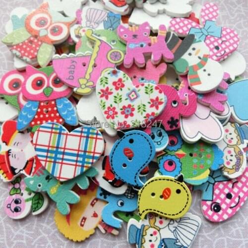 Free Shipping !Mix 100pcs Cartoon Painted Wood Buttons Beautiful More Design Cheap Good quality