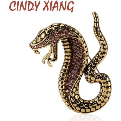 CINDY XIANG Vintage Rhinestone Snake Brooches Unisex Women and Men Brooch Pin Animal Design Copper Color