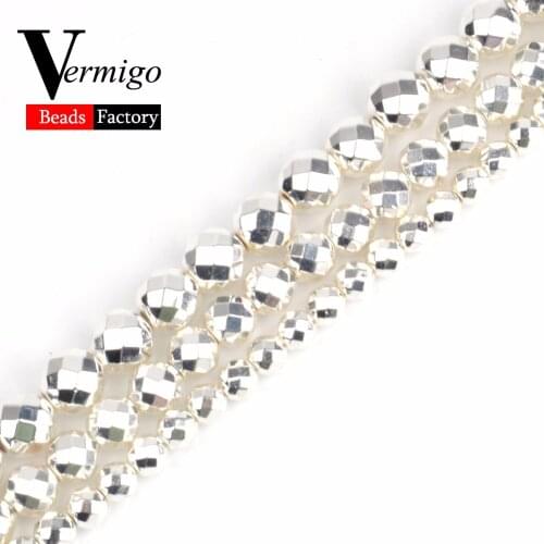 Natural Faceted Silver Plated Hematite Beads Loose Beads For Jewelry Making 4 6 8 10mm Diy Bracelet Accessories 15" Wholesale