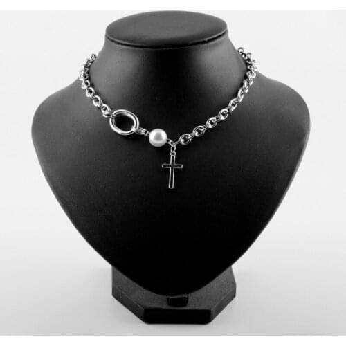 Minimalist Casual Neck Chain Necklaces Irregular Bead With Cross Pendants Clasp Necklace Hip Hop Jewelry Couple Female Gift