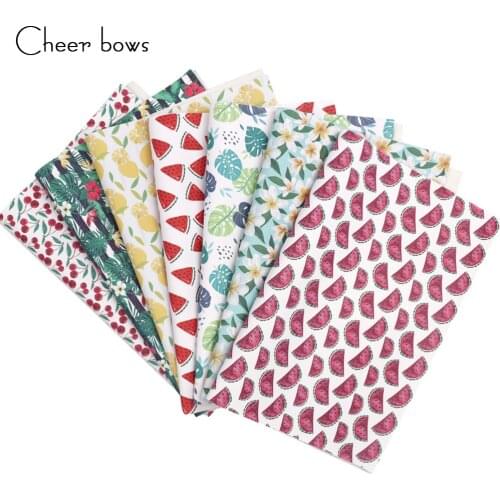 Cheer bows 22*30cm Synthetic Leather Artificial Faux Leather Fabric Sheet Cherry Watermelon Fruit Printed For DIY Bow Materials