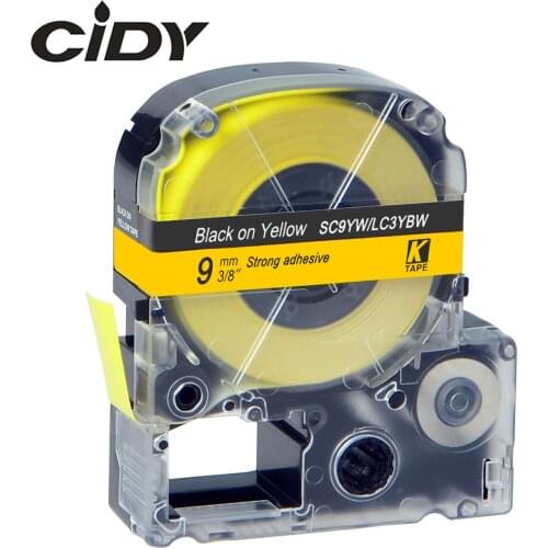 CIDY 20pcs compatible SC9YW/LC-3YBW 9mm black on YELLOW strong adhesive label ribbon or KingJim label machine LW300 LW400