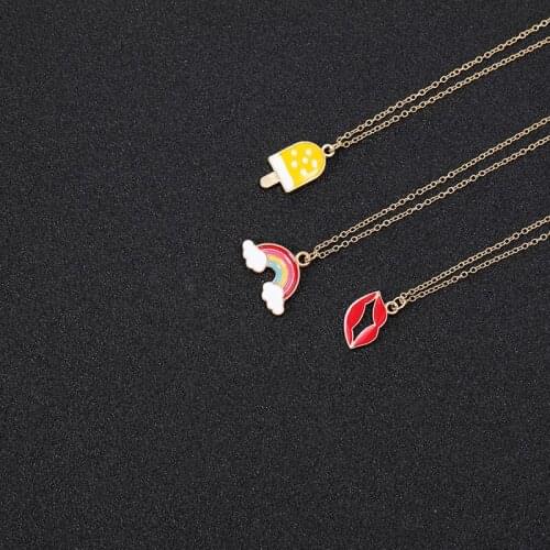 Enamel Colorful Rainbow Bridge Cloud Necklace Cartoon Enamel Ice Cream Popsicle Necklace Red Color Lip kiss mouth Chain jewelry