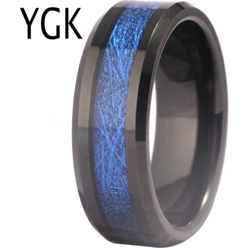 Men Rings Trendy Fashion Jewelry Gifts Black Tungsten Blue Meteorite Wedding Band Ring For Women Luxury Engagement Party Ring