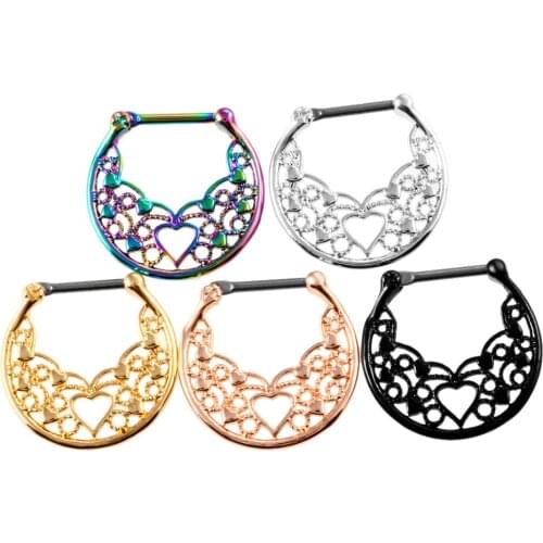 16G 1Pc Titanium Septum Ring Clicker Nose Ring Piercing Heart-Shaped Hollow Nose Earring Body Piercing Jewelry Sexy Fashion