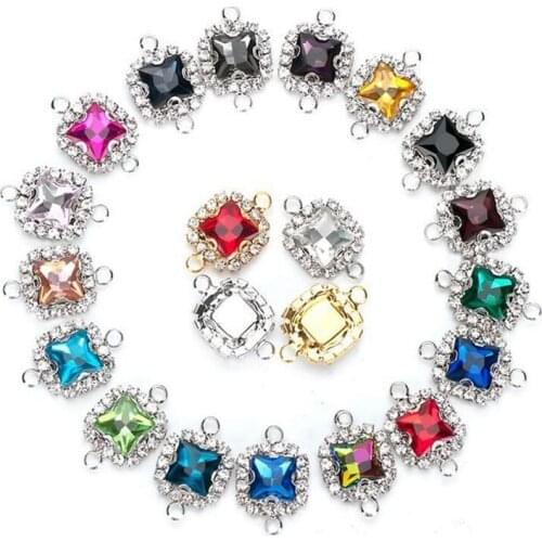 10pcs Square Birthstone Crystal Glass Bracelet End Charms Pendant for Earring Connector DIY Fashion Jewelry Making Accessories
