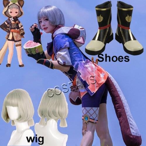 Game Genshin Impact Sayu Cosplay Costume Sayu Dress Cosplay Game Genshin Impact Costume Lovely Tail Women Halloween Wig shoes