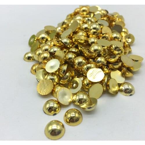 4 6 8 10mm Golden ABS Half Round Pearl Bead Flat Back Scrapbook DIY Jewelry Making