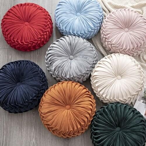 Round Solid Red Grey Blue Pink Beige Green European Style Seat Cushion Velvet Fabric Back Cushion Sofa Pillow Bed Pillow 38*10cm