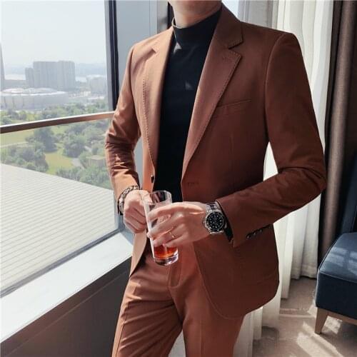 Fashion Two Buttons Back Double Splits Suit Men Clothing Simple Solid Slim Fit Business Formal Wear Wedding Dress