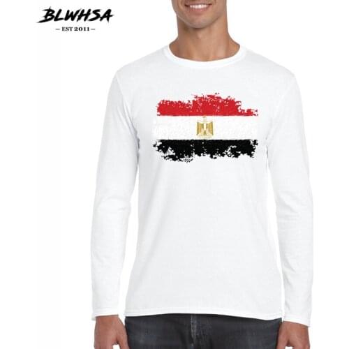 BLWHSA New Men Long Sleeve T Shirt O Neck Male Egypt Flag Nostalgic Style T-Shirt High Quality T-shirt Men Brand Clothing