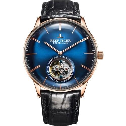Men tourbillion watch,mens automatic watches Reef Tiger top luxury brand man mechanical wristwatch waterproof ultrathin relogio