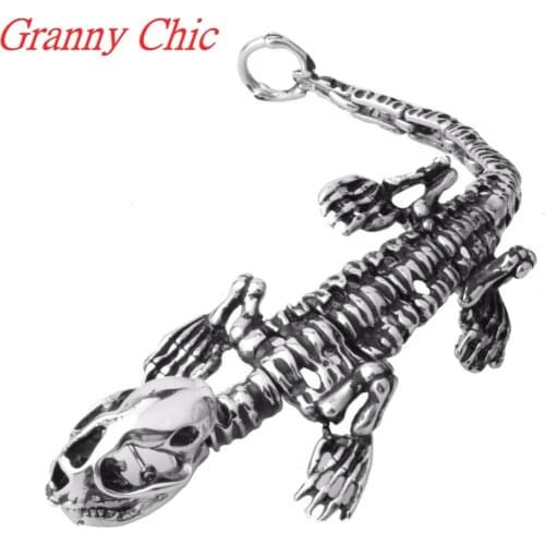 Granny Chic Men Stainless Steel Skull Skeleton Silver color Bangle Bracelet Punk Halloween Cool Bangles 316L stainless steel