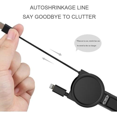 New One - Tow Three - Car Charger Quick Recharging Telescopic Pull Three - In - One Car Charging Data Line Cigarette Lighter