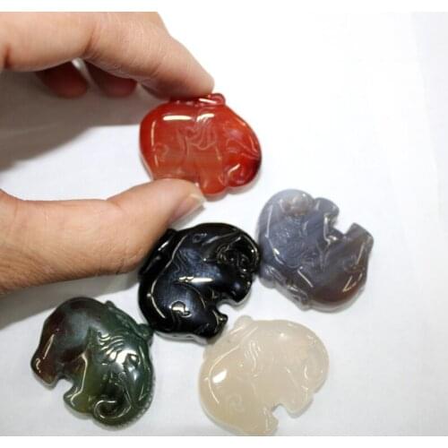 Wholesale 5PC red white gray agates crystal Natural Stone Carving elephant Pendant DIY Making Necklace Pendant 27*33*9mm