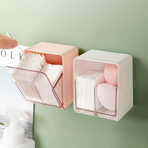 Makeup Organizers Transparent Cotton Pad Storage Box Wall-Mount Facial Puff Storage Case With Lid Desk Cleaning Home Accessories