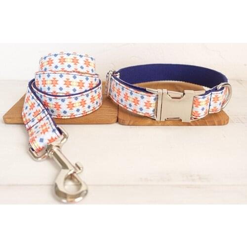 Customized Dog Collar Engraved Puppy ID Tag Leash Collar Set Adjustable Outdoor Fashion Print Pet Collar Leash THE LANTERN