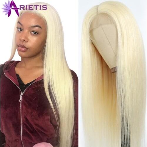 613 Blonde Brazilian Straight Human Hair Wigs For Black Women Pre-Plucked With Baby Hair Body Wave Remy Hair 13x1 T part Wig
