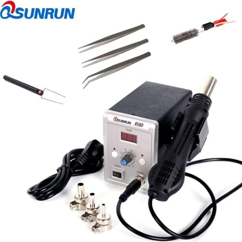 Qsunrun 858D 110V / 220V 700W 858D+ ESD Soldering Station LED Digital Solder Iron Hot Air Gun With Free Gifts For Welding Repair
