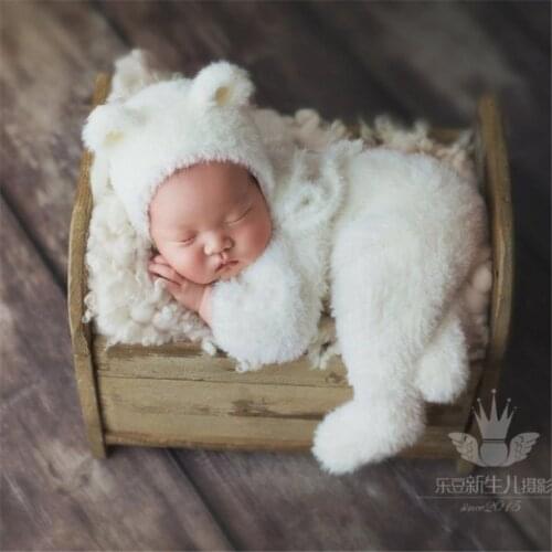 Fluffy Footed Bear Outfit Angora Knitted Newborn Teddy Bear Overall Romper Photography props Baby girl outfit Hat set photo prop