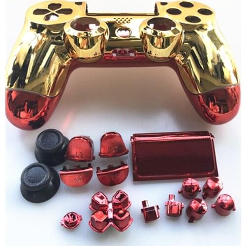 For PS4 Pro JDM 040 JDS 040 Playstation 4 Pro V2 Gen 2 Controller Chrome Plating Shell Front Golden Back Red Cover Case Replace