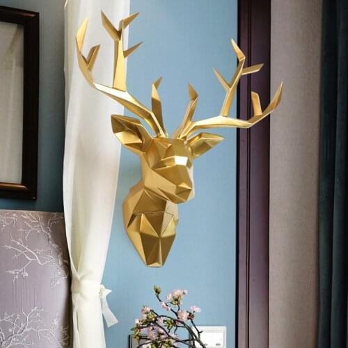 Resin Deer Head Home Decoration Animal Wildlife Sculpture Figurines Gift Crafts Home Decor Crafts Wooden Statue Sculpture