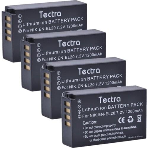 Tectra 4pcs/pack EN-EL20 EN EL20 7.2V/1200mAh Li-ion Camera BATTERY For Nikon 1 J1 J2 J3 S1 Camera Drop shipping z1