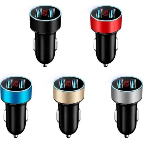 Dual USB Car Charger 2 Port Blue LED Light Display Car Socket Adapter Cigarette Screen Auto Dropshipping Accessorios 12-24V H6X3