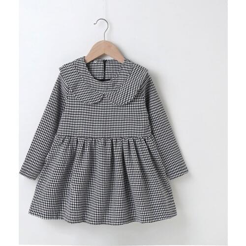 Girls spring and autumn long-sleeved dress childrens clothing girls houndstooth skirt suitable for 3-7 years old