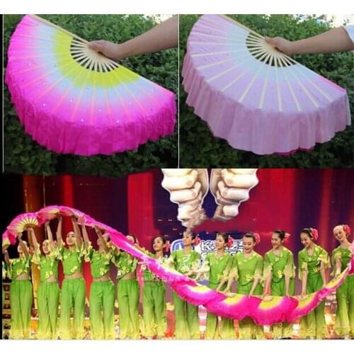 Jasmine Dance Fan Veil Pairs Women Dancing Real Silk Veils Two Sides Different Color Wholesale