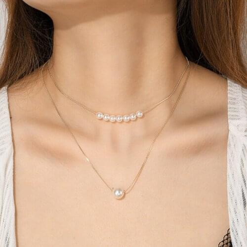 New Pearl neck chain fashion natural simple knot chain size pearl double layer alloy necklace female