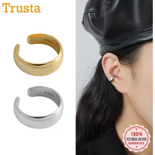 TrustDavis 1Pcs Real 925 Sterling Silver INS Smooth Surface Ear Cuff Clip on Earrings For Women Wedding Party Fine Jewelry DA149