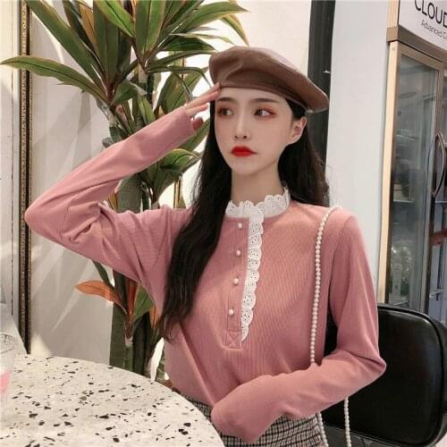 Woman Sweaters Western Style Lace Lace Wooden Ear Patchwork Stand-up Collar Knitwear For Women Autumn Winter Coat