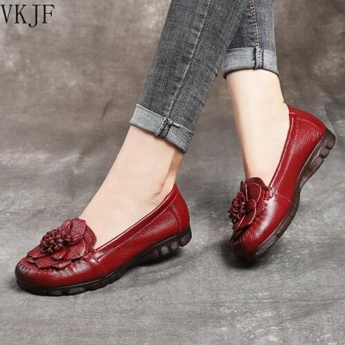 Women Concise Flower Flats Black Shoes Spring Flats Female Genuine Leather Shoes 2020 Superstar Oxfrod Shoes Women Loafer