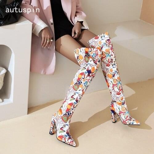 Autuspin Patent Leather Long Boots for Women Winter Fall Multi Color Sexy Party Wedding Prom High Heels Over The Knee Warm Shoes