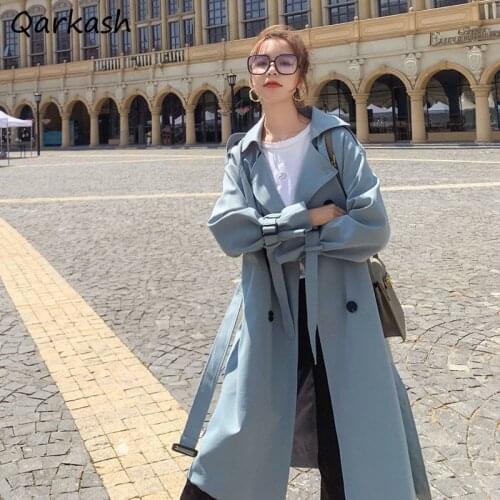 Trench Women Loose Leisure All-match England Overcoat Autumn Temperament Retro New Double Breasted Office Lady Adjustable Waist