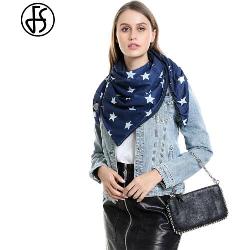 FS 2020 New Winter Thick Cashmere Scarfs For Ladies Women Warm Pashmina Poncho Star Print Blue Designer Brand Shawl Foulard