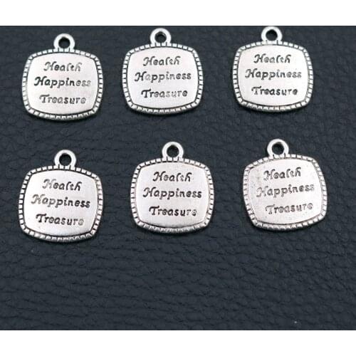 10pcs Health Happy Treasure Tag Charm Necklace Bracelet DIY Jewelry Metal Pendant Findings 18*16mm A2094