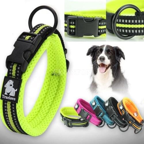 100Pcs/Lot Adjustable Mesh Padded Pet Dog Collar 3M Reflective Nylon Dog Collar