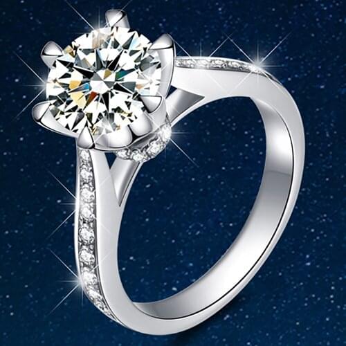 18K Au750 White Gold Ring Women Wedding Anniversary Engagement Party Ring Round Moissanite Diamond Elegant Romantic Trendy