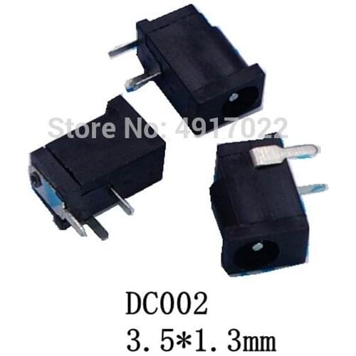 20Pcs DC-002 3.5*1.3 1A 30V Black DC Power Jack Socket Connector DC002 3.5*1.3mm 1.3 for Mini DC Socket 3.5x1.3 mm DC Female New