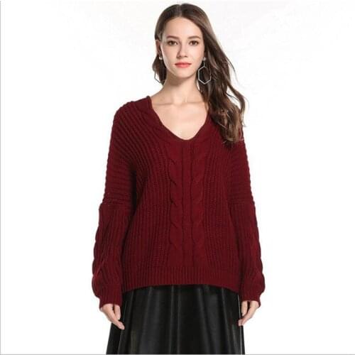 2018 New Sexy V-Neck Autumn Winter Women Bottoming Knitted Sweater Pullovers Long Sleeve Loose Female Sweater Thicken Mujer Q556